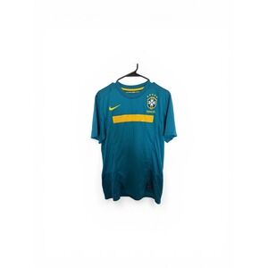 Nike Brazil CBF Soccer Jersey Mens Teal Blue Yellow Dri-FIT Shirt